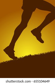 legs of runner on field on sunset, Vector poster background