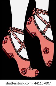 Legs and shoes of a young ballerina illustration, hand drawing