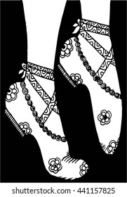 Legs and shoes of a young ballerina illustration, hand drawing