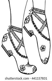 Legs and shoes of a young ballerina illustration, hand drawing