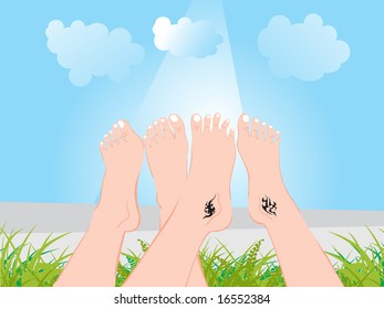 legs showing tattoo on the garden, wallpaper