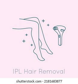 Legs silhouette with laser epilation procedure concept in outline style. IPL Hair Removal device vector line illustration.