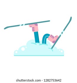 Legs skier sticking out of a snowdrift. vector illustration