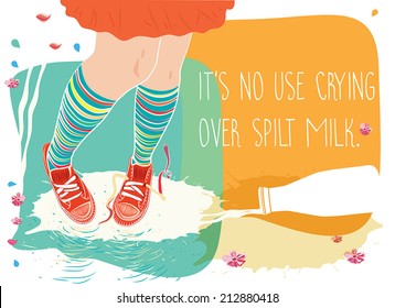 Legs in sneakers in a pool of milk.