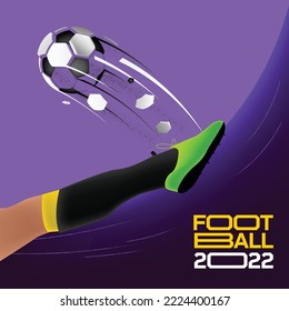 Legs of soccer player with ball illustration. Football player kicking the ball. Vector illustration