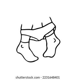 legs in socks with panties down in doodle style - hand drawn vector illustration. concept in the toilet