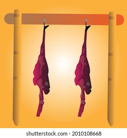
The legs and thighs of the cows have been cut according to the Islamic religion and hung on bamboo to be sold to buyers to commemorate the celebration of the "meugang"tradition in Aceh, Indonesia.