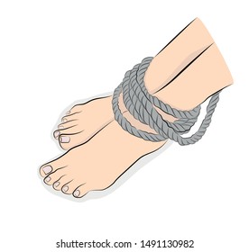 legs tied with a rope. vector illustration.