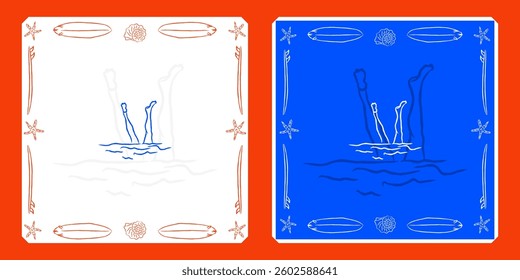 Legs under water retro summer holiday style illustration