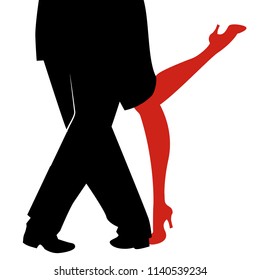 Legs Of Woman And Man Dancing Tango On White Background