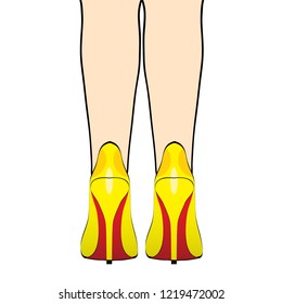 Legs of woman in yellow shoes on high heels pop art comic style fashion vector