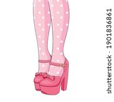 legs of a young girl in pink tights with polka dots and shoes