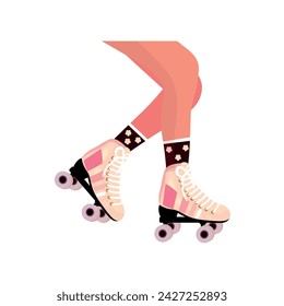 Legs of young roller skating woman on white background
