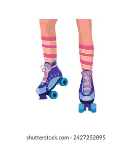 Legs of young roller skating woman on white background