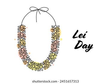 Lei Day. Necklace and artificial flowers. Flower lei garland background for Hawaii Lei day concept