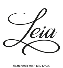 Leia. Calligraphic spelling of name. Elegant calligraphy for invitation and greeting cards. Copperplate style. Isolated black script. Vector