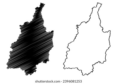 Leibnitz district (Republic of Austria or Österreich, Styria, Steiermark or Štajerska state) map vector illustration, scribble sketch Bezirk Leibnitz map