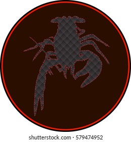 Leibo County, label, Lobster, cancer icon, crawfish silhouette. Vector illustration. Logo, graphics, seafood. Marine reptile. Template for design.