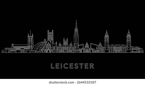 Leicester Skyline Outline with England, and Minimalist.