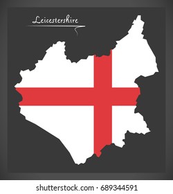 Leicestershire map England UK with English national flag illustration