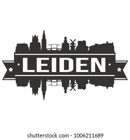 Leiden Netherlands Europe Skyline Silhouette Design City Vector Art Famous Buildings Stamp Stencil.