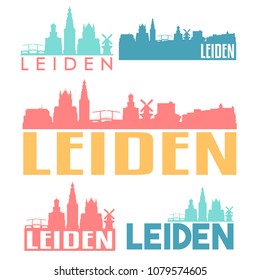 Leiden Netherlands Flat Icon Skyline Vector Silhouette Design Set Logos.