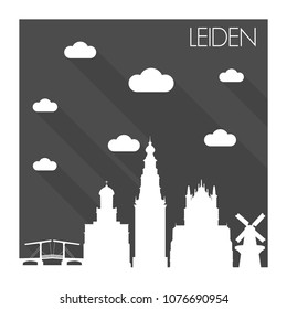 Leiden Netherlands Skyline City Flat Silhouette Design Background