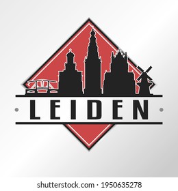 Leiden, Netherlands Skyline Logo. Adventure Landscape Design Vector City Illustration Vector illustration.