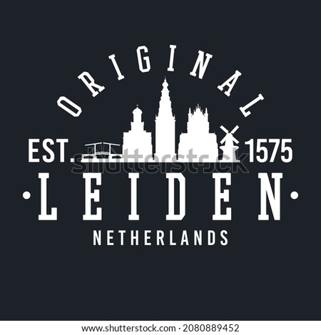 Leiden, Netherlands Skyline Original. A Logotype Sports College and University Style. Illustration Design Vector City.