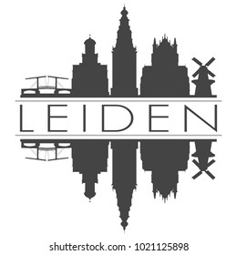Leiden Netherlands Skyline Vector Art Mirror Silhouette