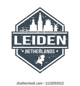 Leiden Netherlands Travel Stamp Icon Skyline City Design Tourism Badge.