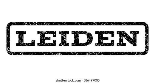 Leiden watermark stamp. Text caption inside rounded rectangle frame with grunge design style. Rubber seal stamp with dust texture. Vector black ink imprint on a white background.