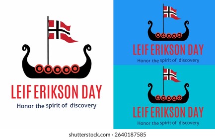Leif Erikson day greeting card, with an old vaiking ship. Suitable for greeting cards, posters and any occasion