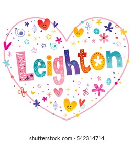 Leighton girls name decorative lettering heart shaped love design