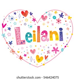 Leilani girls name decorative lettering heart shaped love design