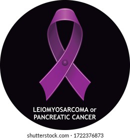 Leiomyosarcoma or Pancreatic Purple Color Ribbon on Black Circle, Vector