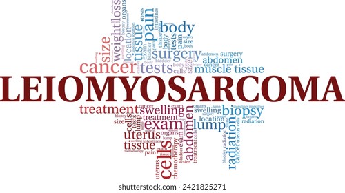Leiomyosarcoma Wort Cloud konzeptuelles Design einzeln auf weißem Hintergrund.