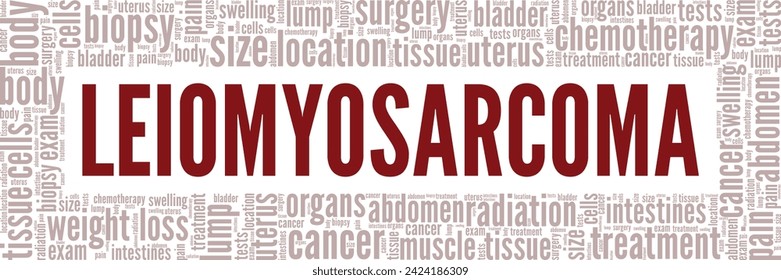 Diseño conceptual de nube de palabras Leiomyosarcoma aislado en fondo blanco.