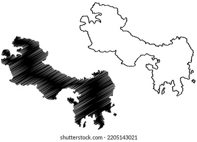 Isla Leipsoi (República Helénica, Grecia) mapa de ilustración vectorial, esbozo garabato mapa de Lepsia