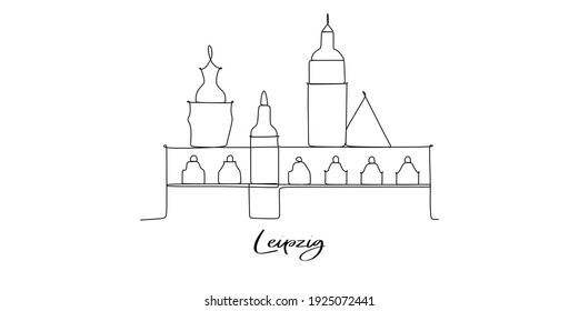 Leipzig city of Germany landmarks skyline - Continuous one line drawing
