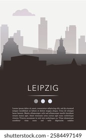 Leipzig city template for website, presentation, front page, invitation, publication sheet with skyline, landmarks. Vector Germany image layout, simple and grayscale