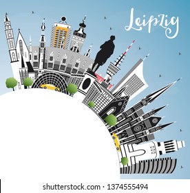 Leipzig Germany City Skyline with Gray Buildings, Blue Sky and Copy Space. Vector Illustration. Business Travel and Tourism Concept with Historic Architecture. Leipzig Cityscape with Landmarks.