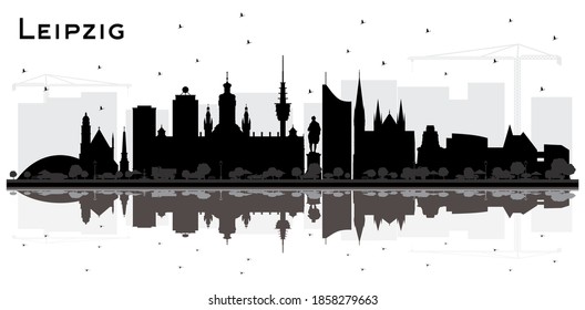 Leipzig Germany City Skyline Silhouette with Black Buildings and Reflections Isolated on White. Vector Illustration. Tourism Concept with Historic Architecture. Leipzig Cityscape with Landmarks.