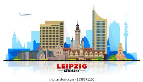 Leipzig Germany skyline at white background. Flat vector illustration. Business travel and tourism concept with modern buildings. Image for banner or web site.