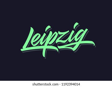 Leipzig hand made calligraphic lettering in original style. European city typographic script font for prints, advertising, identity. Hand drawn touristic art in high quality. Travel and adventure