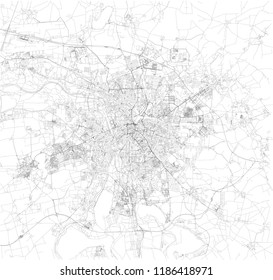 Leipzig Map, Satellite View, Black And White Map. Street Directory And City Map. Germany