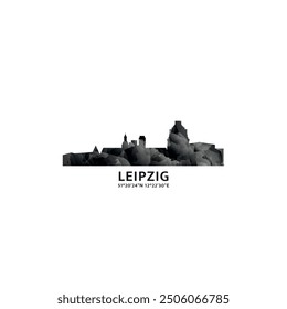 Leipzig panorama, vector badge, skyline logo and icon. Germany city horizon logotype with landmarks and building silhouettes. Isolated foggy abstract gradient graphic