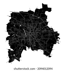 Leipzig, Saxony, Germany, Germany, high resolution vector map with city boundaries, and editable paths. The city map was drawn with white areas and lines for main roads, side roads and watercourses.