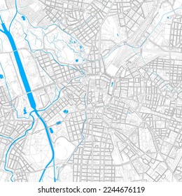 Leipzig, Saxony, Germany high resolution vector map with editable paths. Bright outlines for main roads. Use it for any printed and digital background. Blue shapes and lines for water.