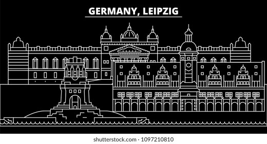 Leipzig silhouette skyline. Germany - Leipzig vector city, german linear architecture, buildings. Leipzig travel illustration, outline landmarks. Germany flat icons, german line banner